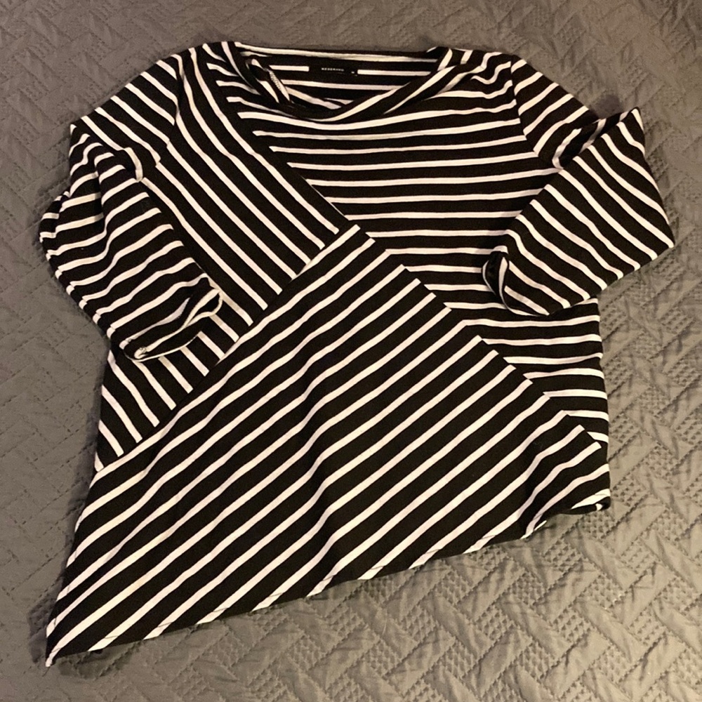 Reserved Asymmetrical Black and White Stripe Top